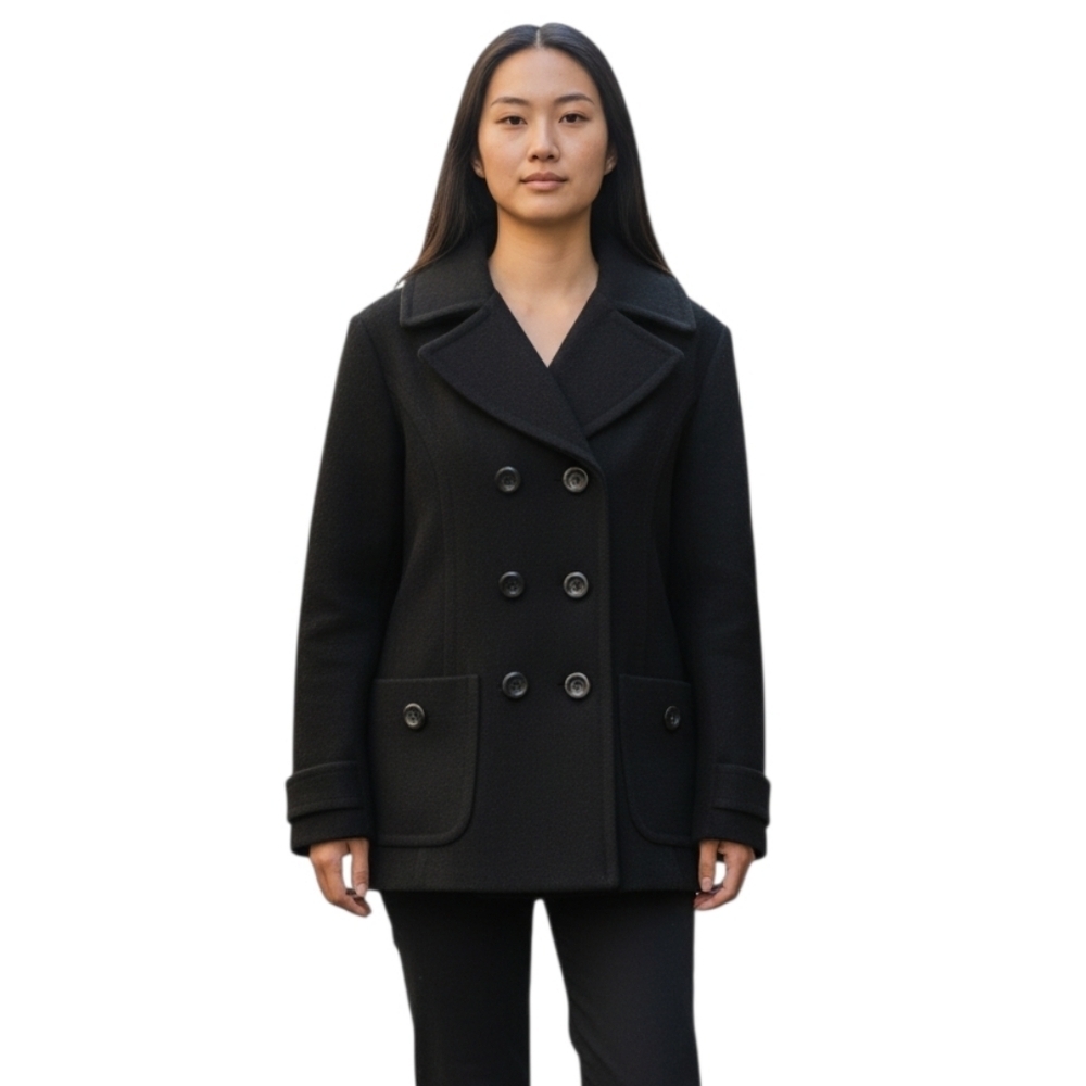 St. John’s Bay Black Double Breasted Peacoat Classic Old Money Jacket Sz S